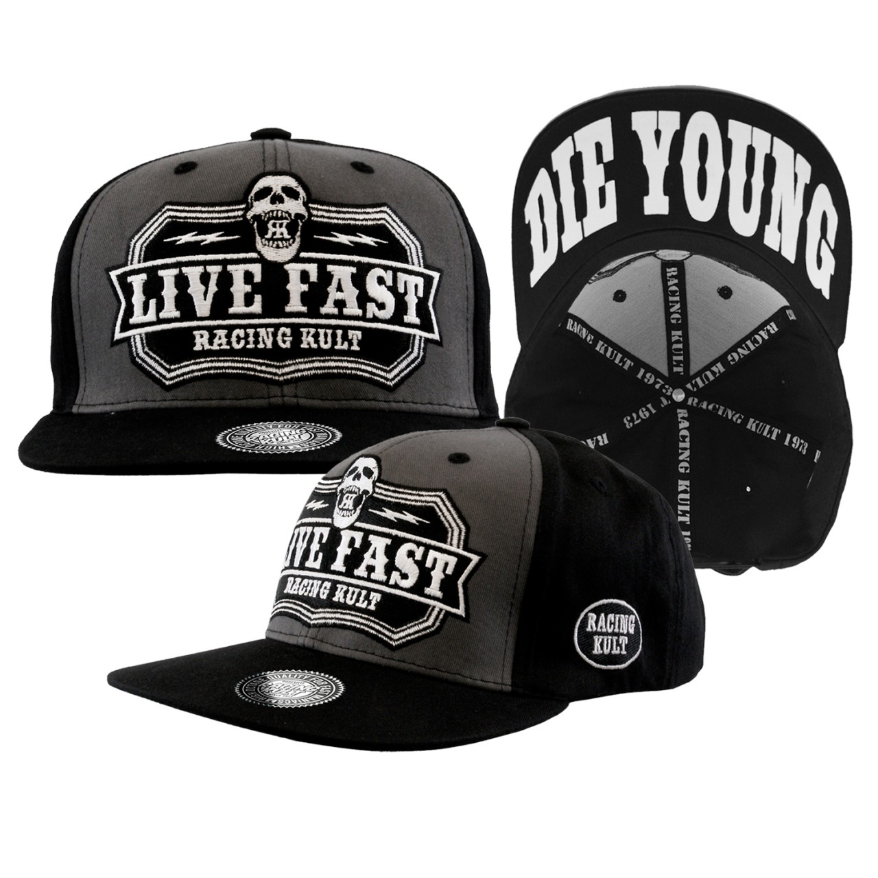 Racing Kult Live Fast Die Young Snapback Cap mit Stick Unisex